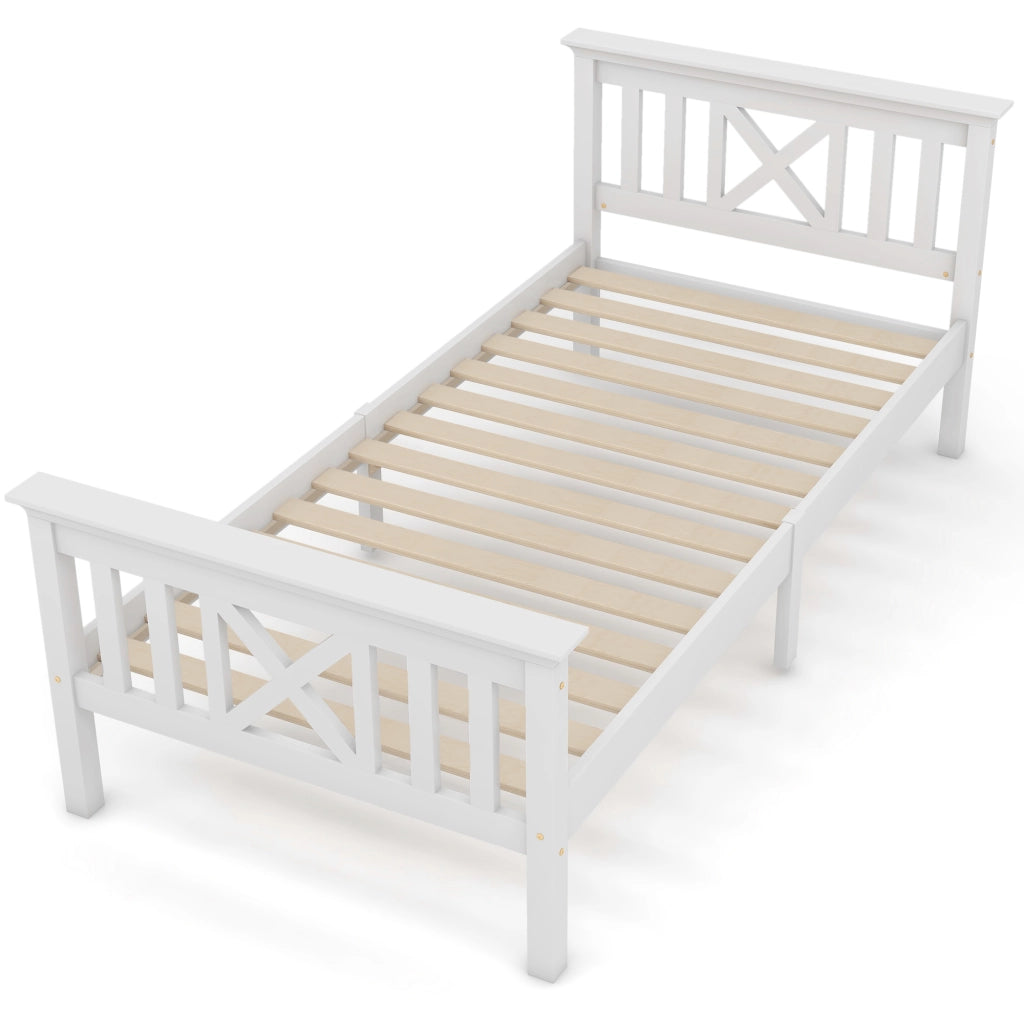 OKWISH Letto Singolo con Cassetti 90×200 cm, Letto con Testiera a X, 2 Cassetti e Doghe Integrate, senza Materasso, Bianco