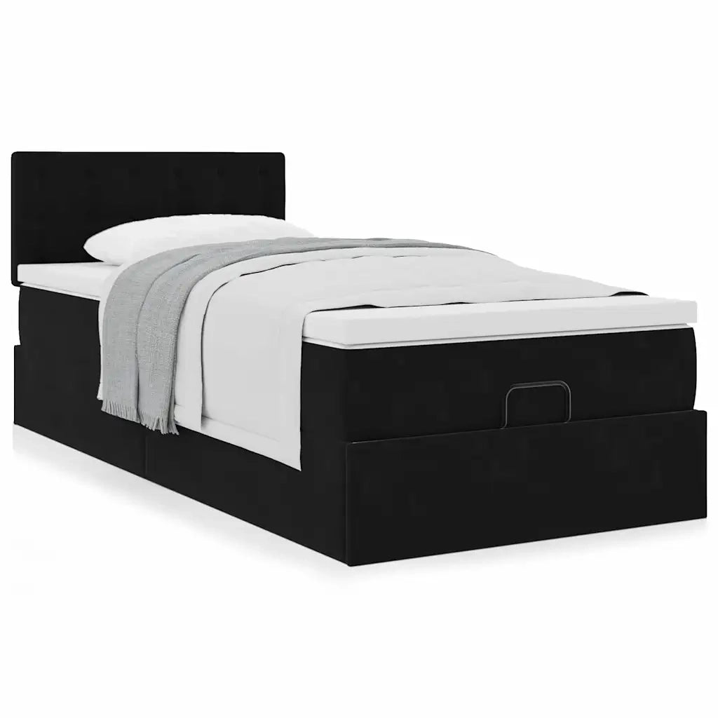 Struttura Letto Pouf con Materasso Nero 90x190 cm in Velluto 3311887