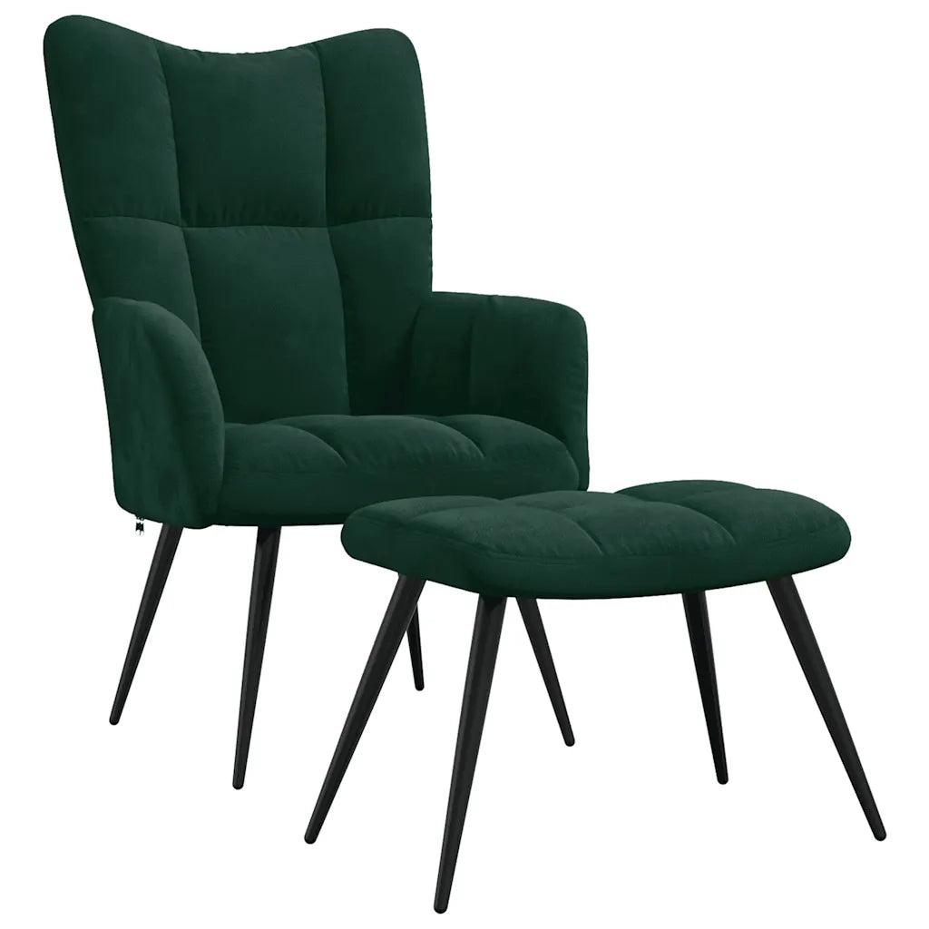 Poltrona Relax | Sedia Relax con Poggiapiedi Verde Scuro in Velluto
