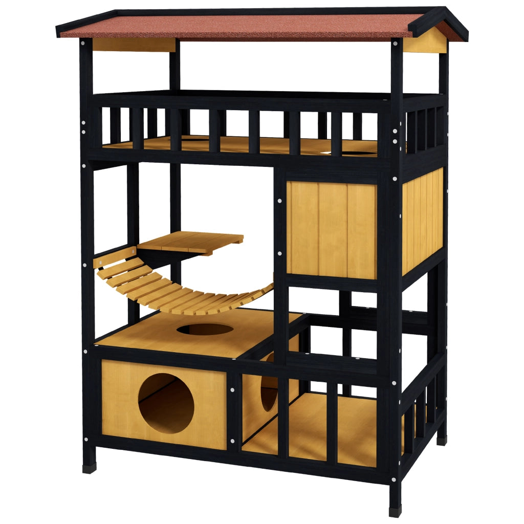 Casetta per Gatti con Piattaforme e Tunnel ¨C Minimal ¨C Legno Naturale