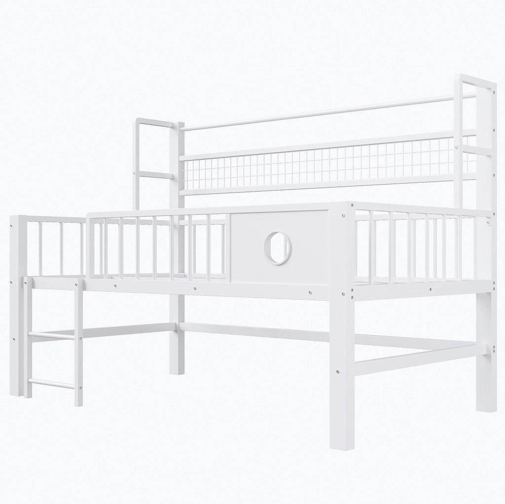 Letto a soppalco basso per bambini 90x200 cm in metallo bianco