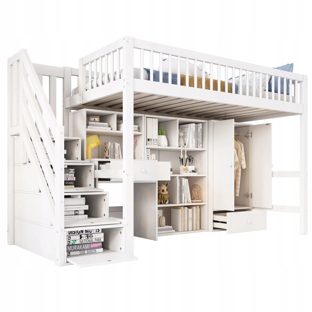 Letto per bambini 90x200 con scrivania e ripostiglio - Xylo - Bianco