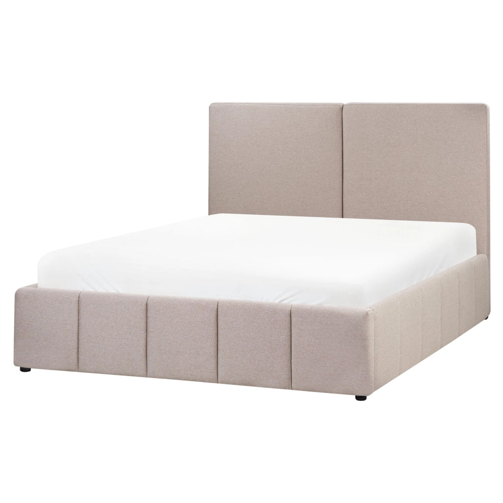 Letto matrimoniale con contenitore rivestito in tessuto tortora 160 x 200 cm camera da letto elegante