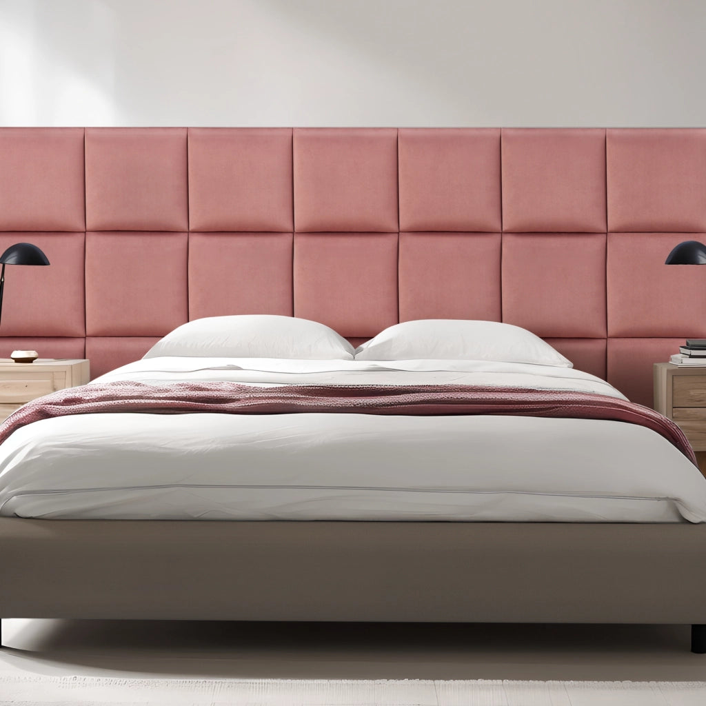 Set Carpino di 4 Pannelli Murali Imbottiti Rivestiti in Tessuto Velluto Rosa 30x30 cm [neu.haus]