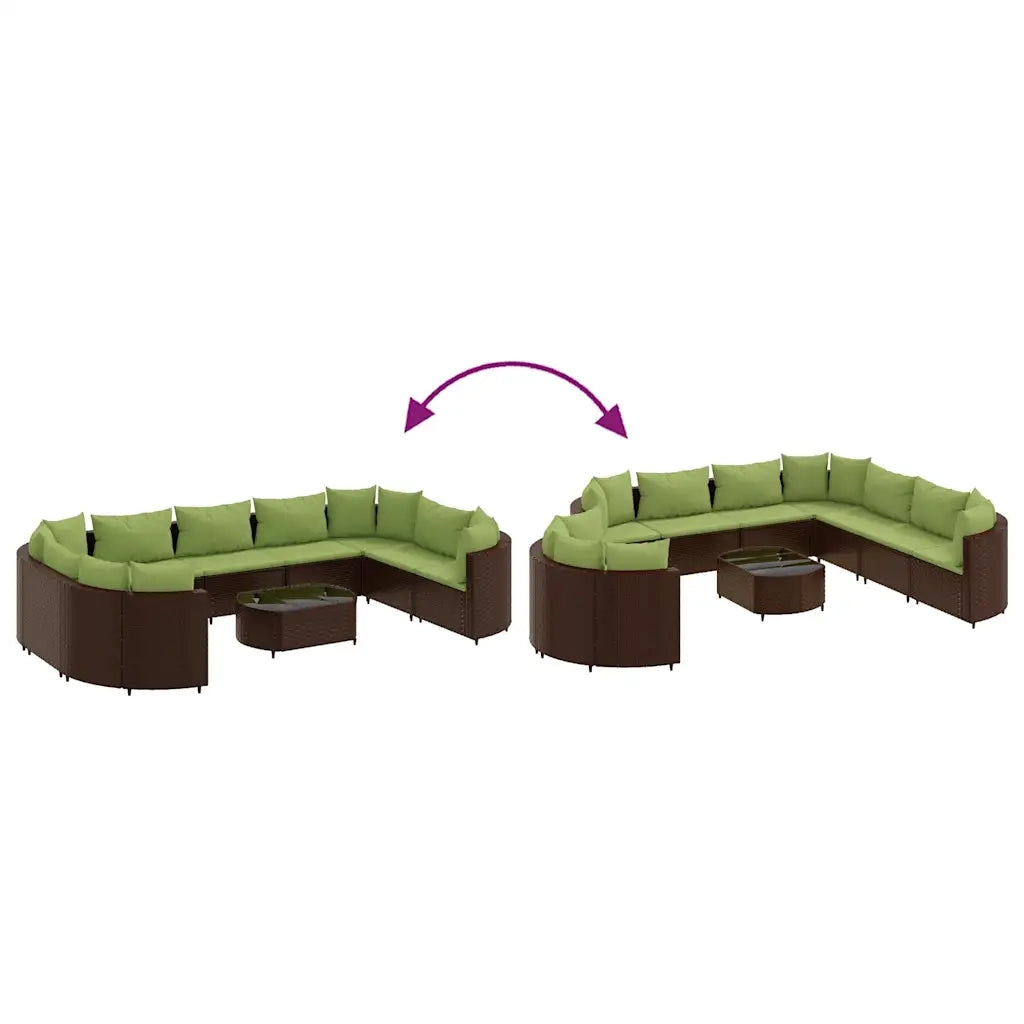 Set Divani da Giardino 10pz con Cuscini in Polyrattan Marrone