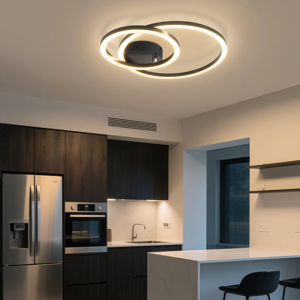 ZMH Lampada da soffitto plafoniera LED 2 anelli nera moderna 23W 3000K per soggiorno