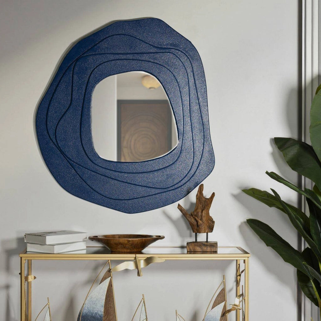 Specchio Brennero, Specchiera, Articolo d'arredo a muro, Decorazione con specchio, 90x4 h97 cm, Blu