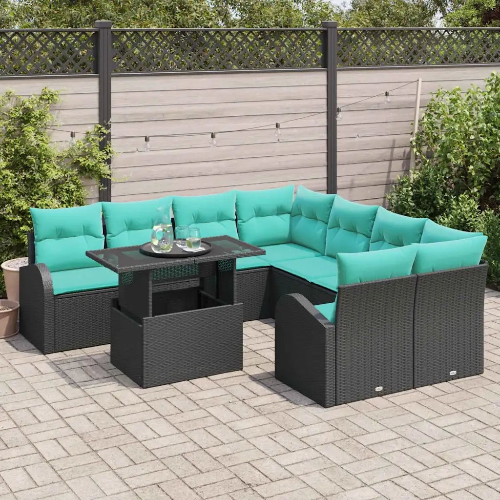 Set Divano da Giardino 9 pcs Nero Rattan in Polipropilene 3357359