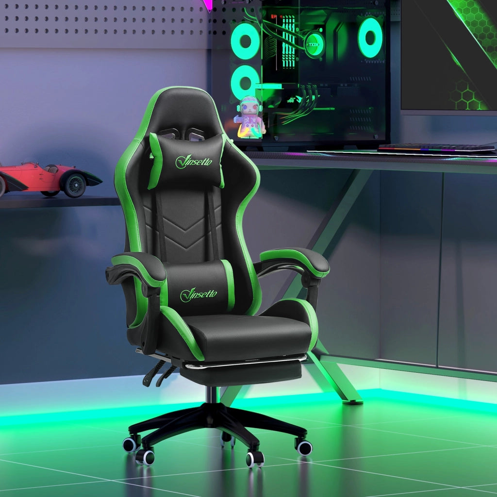 Sedia da Gaming con Altezza Regolabile e Schienale Reclinabile, 65x65x121-129 cm, Nero e Verde