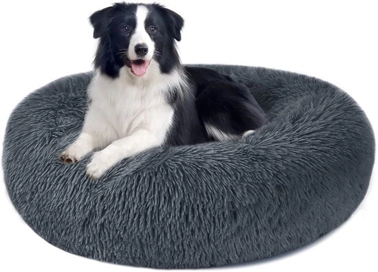 Cuscino per Cani e Gatti in Piuma Plucchè - Donut Cuscino di Peluche - Lavabile - Grigio Scuro - M/L/XL - per Piccoli, Medi e Grandi Animali di Famiglia