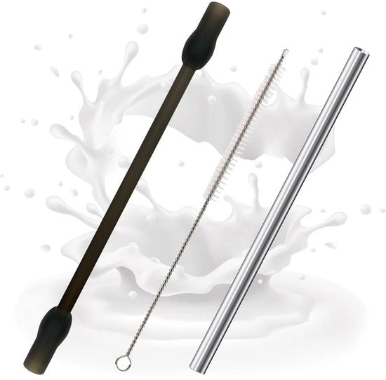 Impugnatura per latte in acciaio inossidabile - Set di tubi per latte in silicone - Set di spazzole per pulizia - Compatibile con Siemens EQ6 - Resistente alle alte temperature - Alternativa duratura