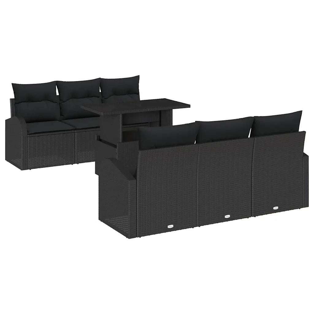 Set Divano da Giardino con cuscino 7 pcs Nero Poly Rattan 3348569