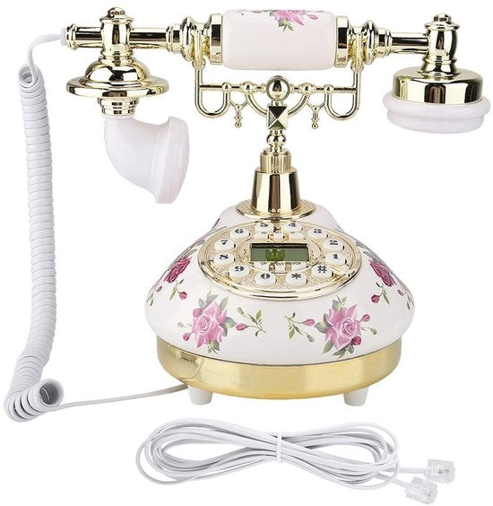 Telefono da Scrivania Retro - Cassetta in Ceramica - Design Antico - Telefono Cavo - Display LCD - Funzione Handsfree - Telefono Fissa
