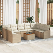 Set di divani da giardino 10 pezzi con cuscini Beige Polirattan Acacia