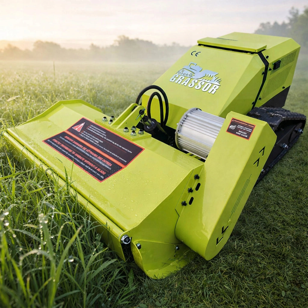Kosiatrice Trinciatrice Elettrica Grassor AgroForce 800E-10 – 80 cm, 3000W, Batteria 8kWh, Telecomando 200 m, Cingolata
