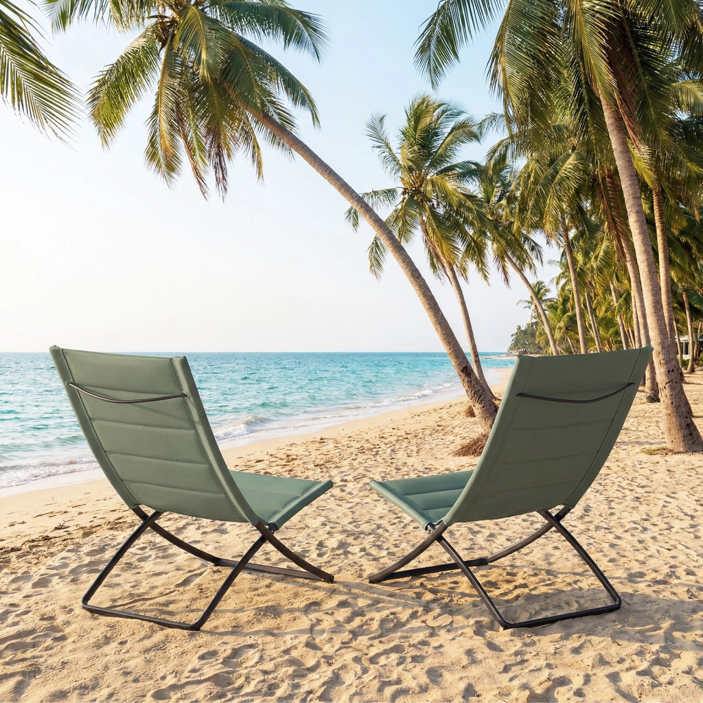 Set 2 sedie spiaggia pieghevoli campeggio portatili leggere, Sedie schienali sedute imbottite adulti giardino campeggio pesca 90¡Á57¡Á87 cm Verde