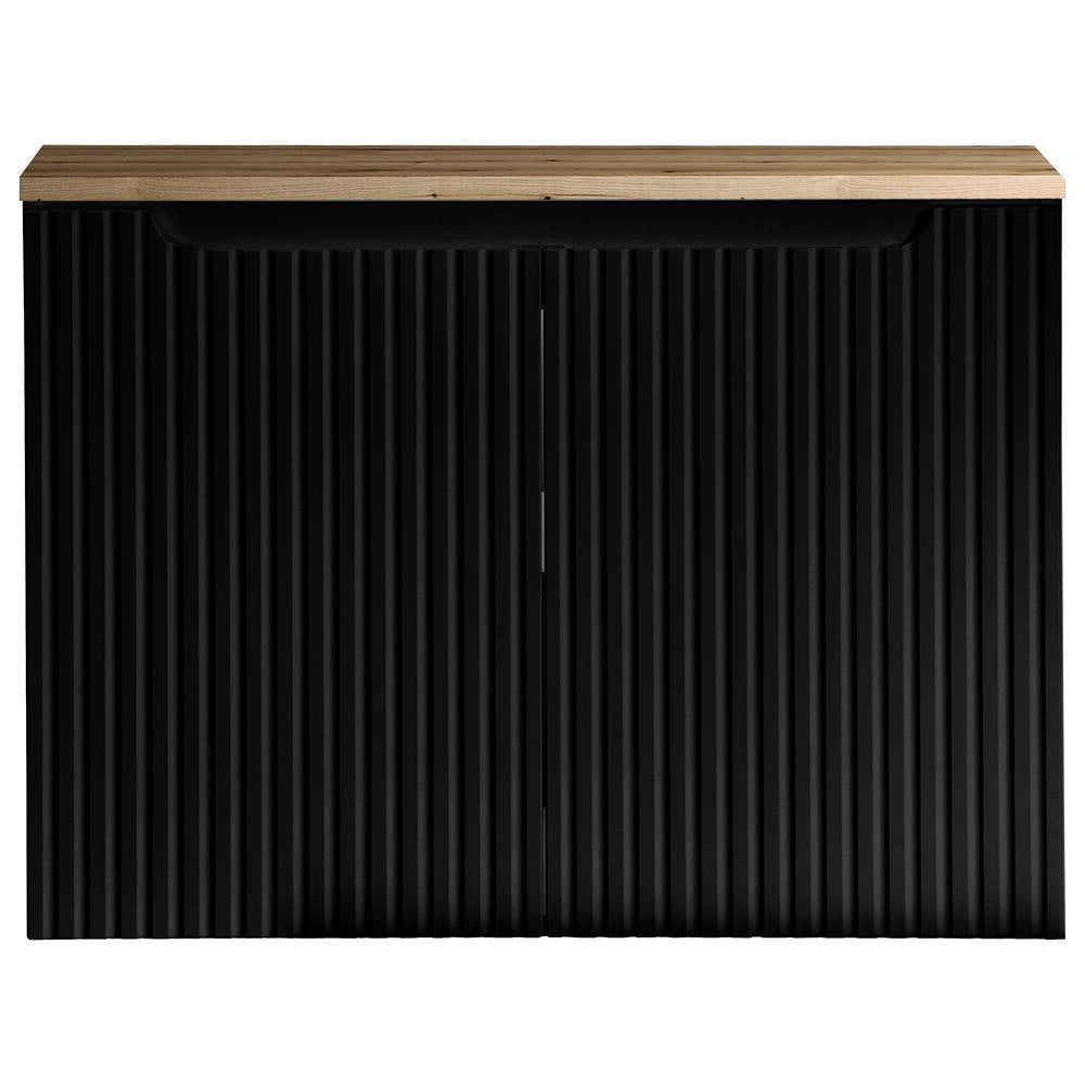Mobile Sottolavabo NEWPORT da Parete con 2 Ante e Ripiano 80x60x40 cm - Nero/Effetto Rovere [en.casa]