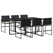Set da Pranzo da Giardino 7 pz | Set Salotto da Giardino Nero con Cuscini in Polyrattan