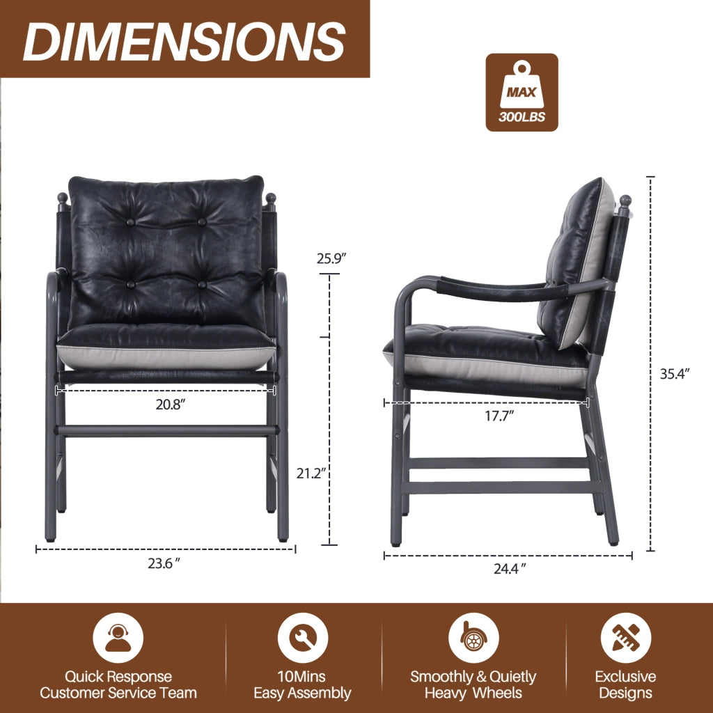 POLTRONA in pelle nera e metallo stile Mid Century Modern