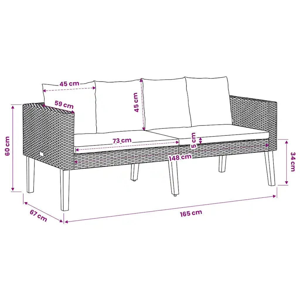 Divano da Giardino a 2 Posti con Cuscini-Sofa da Giardino-Divano da esterno in Polyrattan Nero 715715