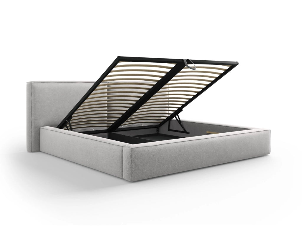 Cosmopolitan Design - Letto a cassettone con testiera doppia "Arendal" 200x200cm in tessuto strutturato grigio chiaro 