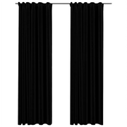 Tende Oscuranti | Tende Blackout con Ganci Effetto Lino 2 pz Nere 140x225 cm