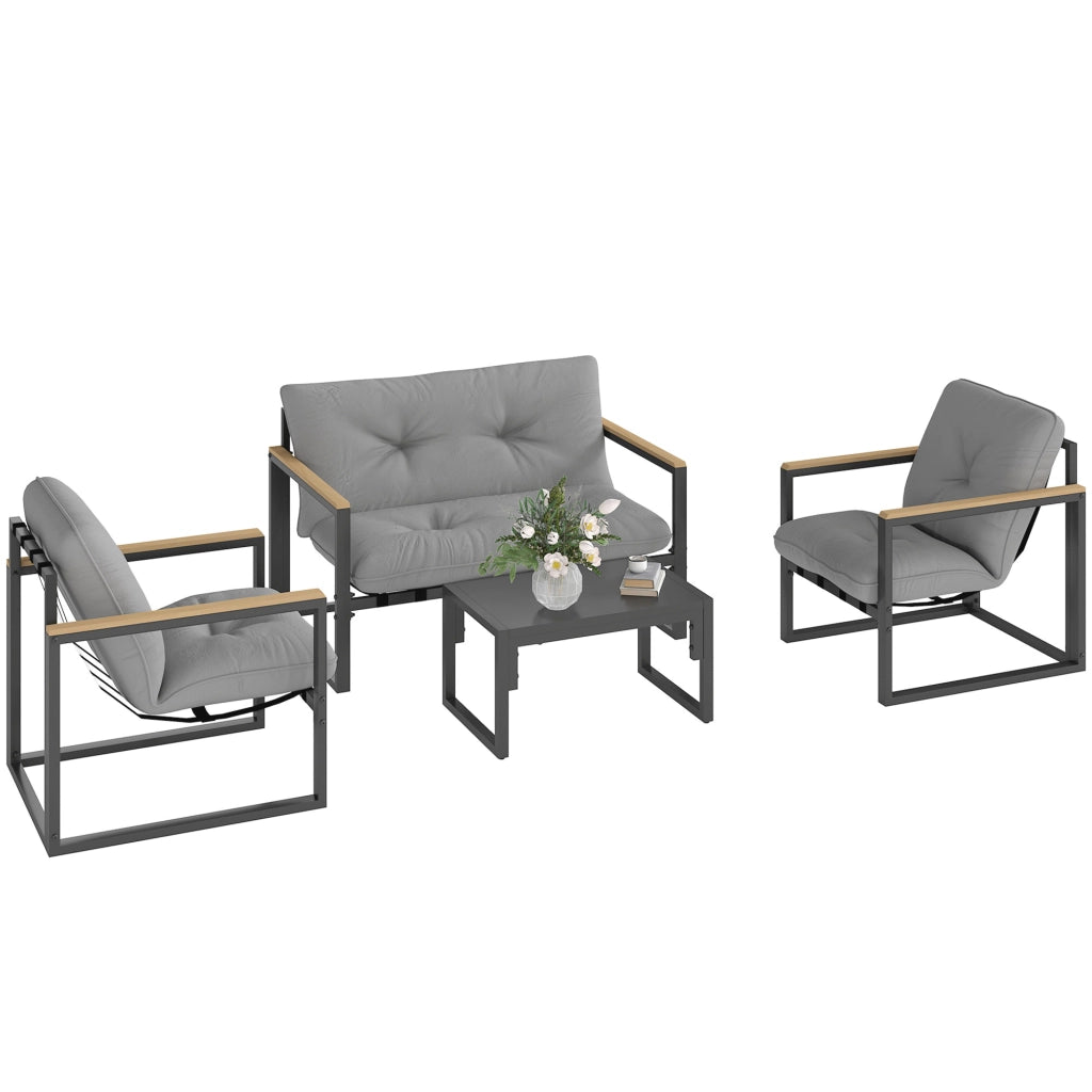 Set da giardino 4 posti con divano 2 posti e poltrona ¨C zephmum ¨C tessuto grigio chiaro