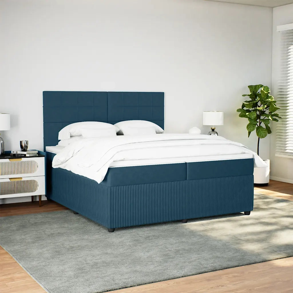 Giroletto a Molle con Materasso Blu Scuro 200x200 cm in Velluto