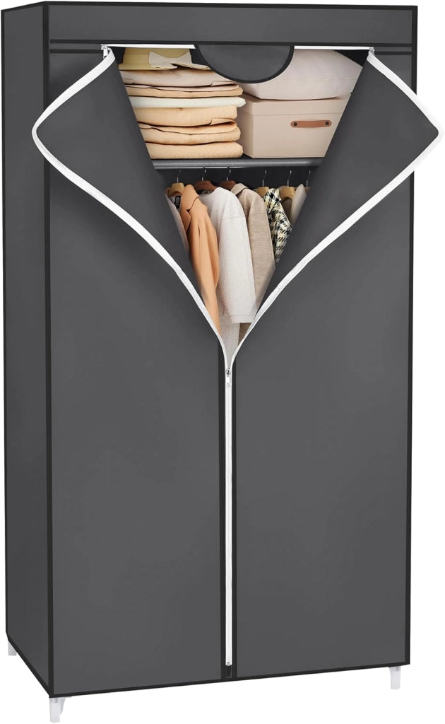Armadio in tessuto, armadio pieghevole con asta di sospensione, armadio semplice, organizer per giocattoli, scarpe, borse, soggiorno, camera da letto, guardaroba, 75 x 45 x 160 cm, grigio