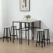 Set bar 6 pezzi con 2 tavoli rettangolari e 4 sgabelli, design industriale, legno e acciaio, grigio