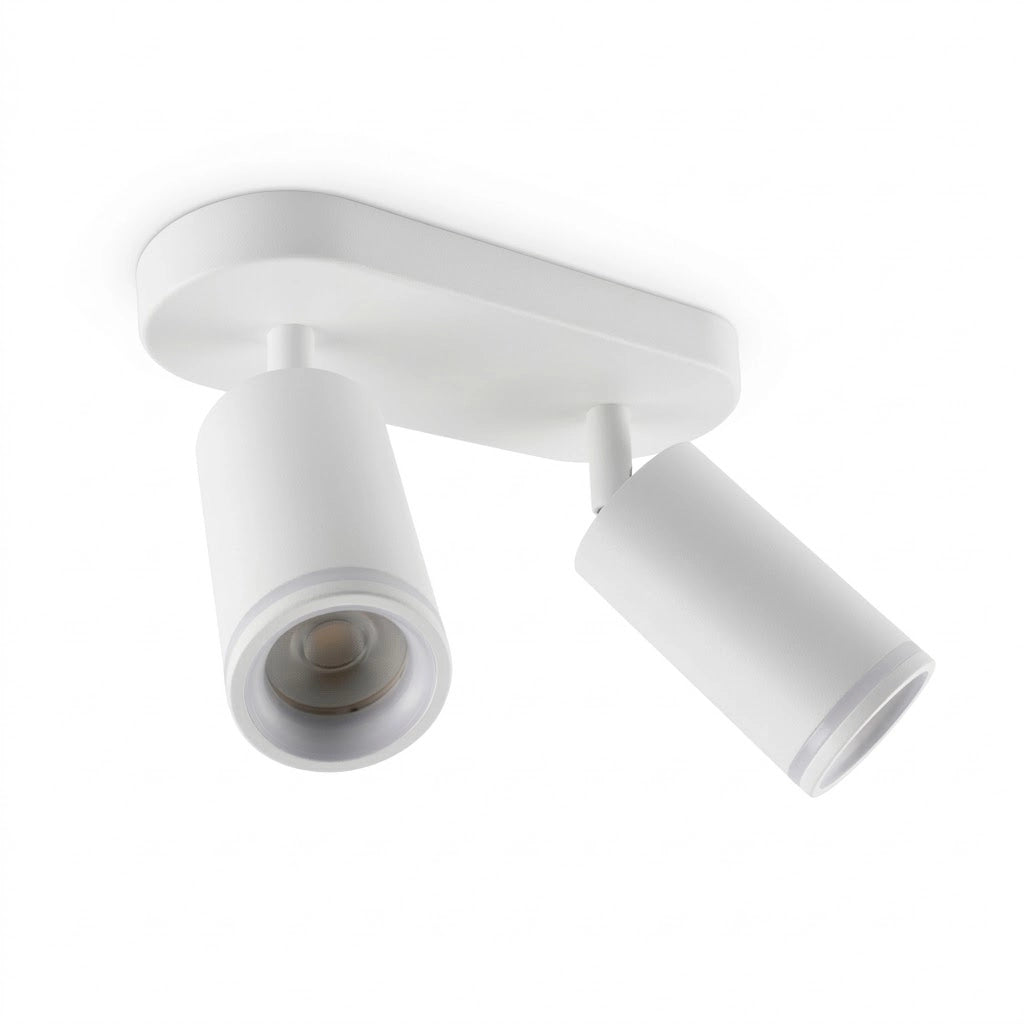 Faretto a Soffitto 2 Luci Orientabili GU10 in Alluminio Bianco, Plafoniera Spot Doppio Cilindrico per Interno, Portalampada GU10 per Cucina Corridoio Camera Soggiorno, Lampadine non incluse