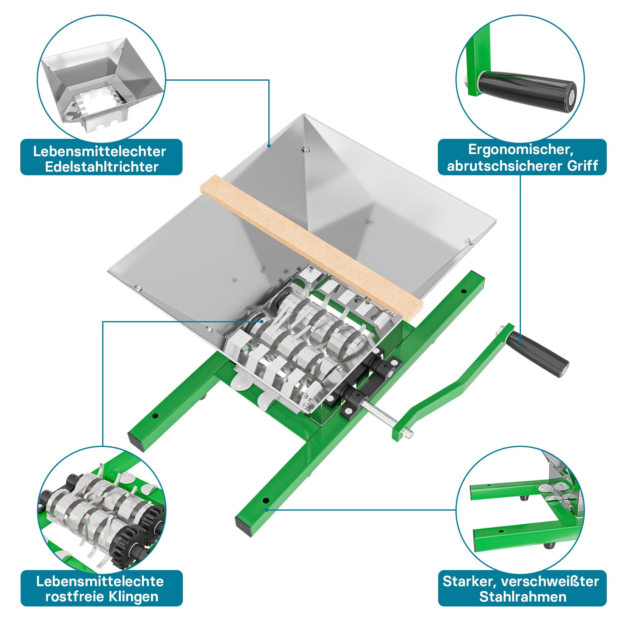 Set Mulino macina frutta 7 l e Torchio frutta 12 l con gabbia in legno e scacco di spremitura