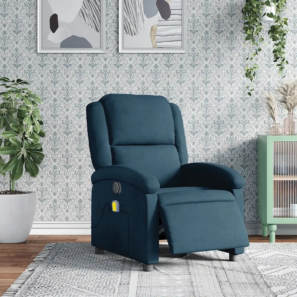 Poltrona Massaggiante Reclinabile Elettrica Blu in Velluto