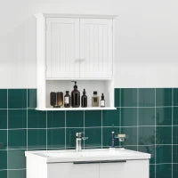 kleankin Mobile Bagno Sospeso con Armadietto a 2 Ante e Ripiano Aperto, Mensola Interna Regolabile, Bianco