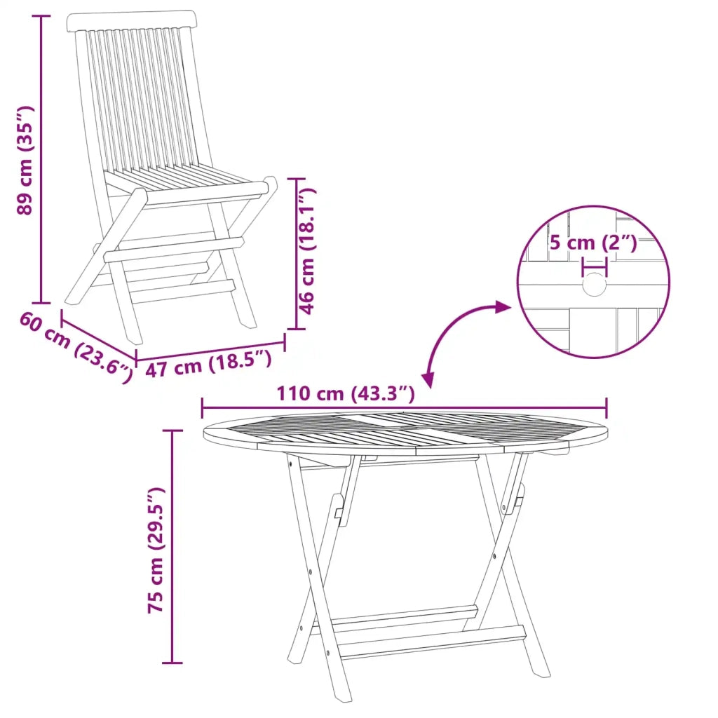Set Bistro da Giardino 3 pcs Naturale Legno di teak solido