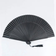 Ventilatore a Mano a Maglia a Mano Fatto - Stile Cinese - Stoffa di Seta e Bambù - Modello a Velo - Nero