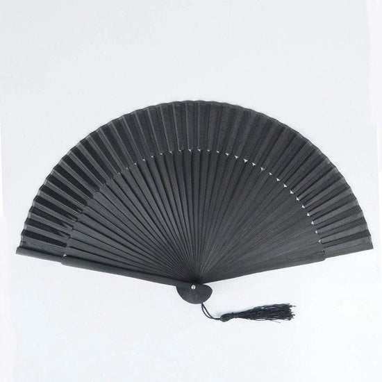 Ventilatore a Mano a Maglia a Mano Fatto - Stile Cinese - Stoffa di Seta e Bambù - Modello a Velo - Nero