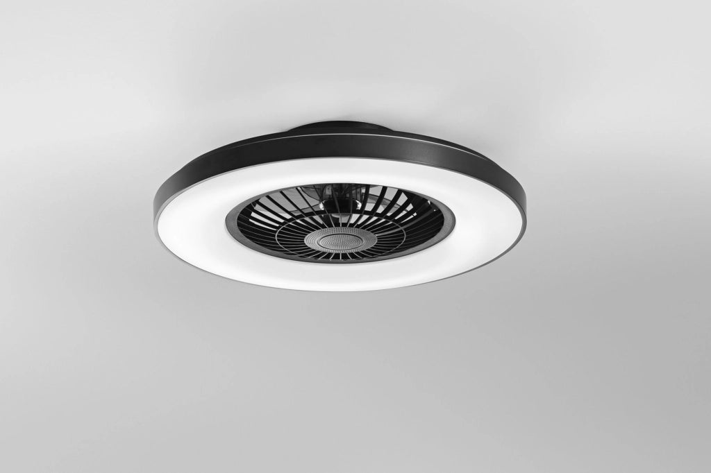 PLAFONIERA LED VENTILATORE GARBIN NERO 40W 5500LM CCT DIMMERABILE CON TELECOMANDO RF INCLUSO E SPEAKER BLUETOOTH 15X54,5CM