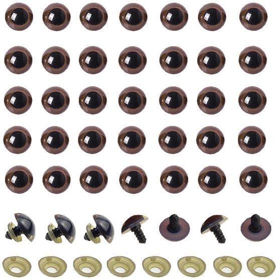 Oggetti di sicurezza in plastica 100 pezzi - Colore marrone 14mm - Ideali per i giocattoli - Materiali per hobby - Ideali come regalo - Oggetti per lavori manuali
