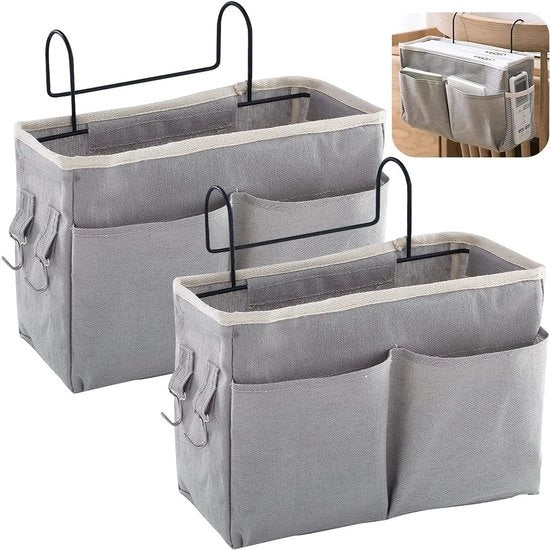 Cestino di Stoccaggio da Appendere per Letto, 2 Pezzi di Organizzatore da Letto con Grande Capacità e Grilletto Metallico per Camera da Letto e Cucina (Grigio)