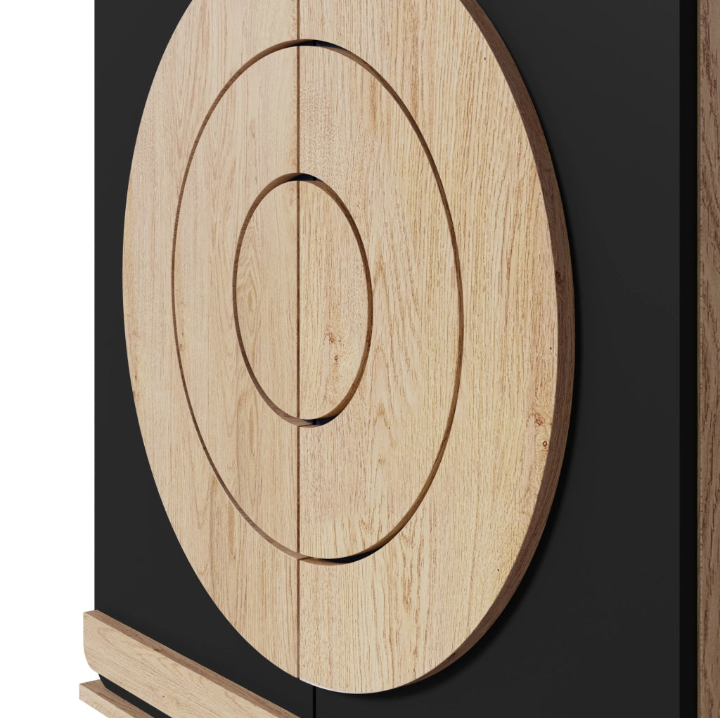 Scarpiera moderna con ante geometriche rotonde; 76 x 37 x 98;5 cm; nero in MDF