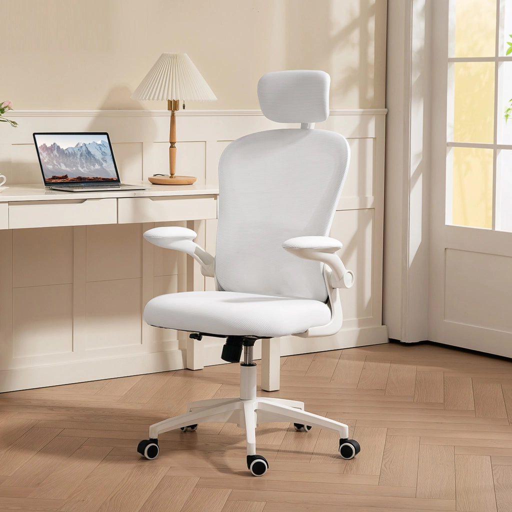 Sedia da Ufficio con Schienale in Rete e Supporto Lombare Regolabile ¨C Zephmum ¨C Bianco 62x64x120 cm