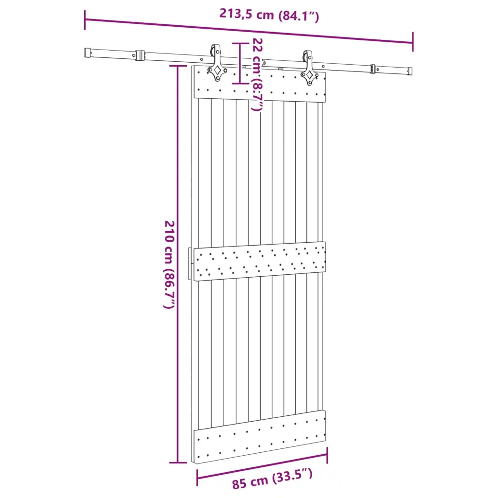 Porta scorrevole NARVIK Naturale e Nero 85 x 210 cm (213,5 cm)