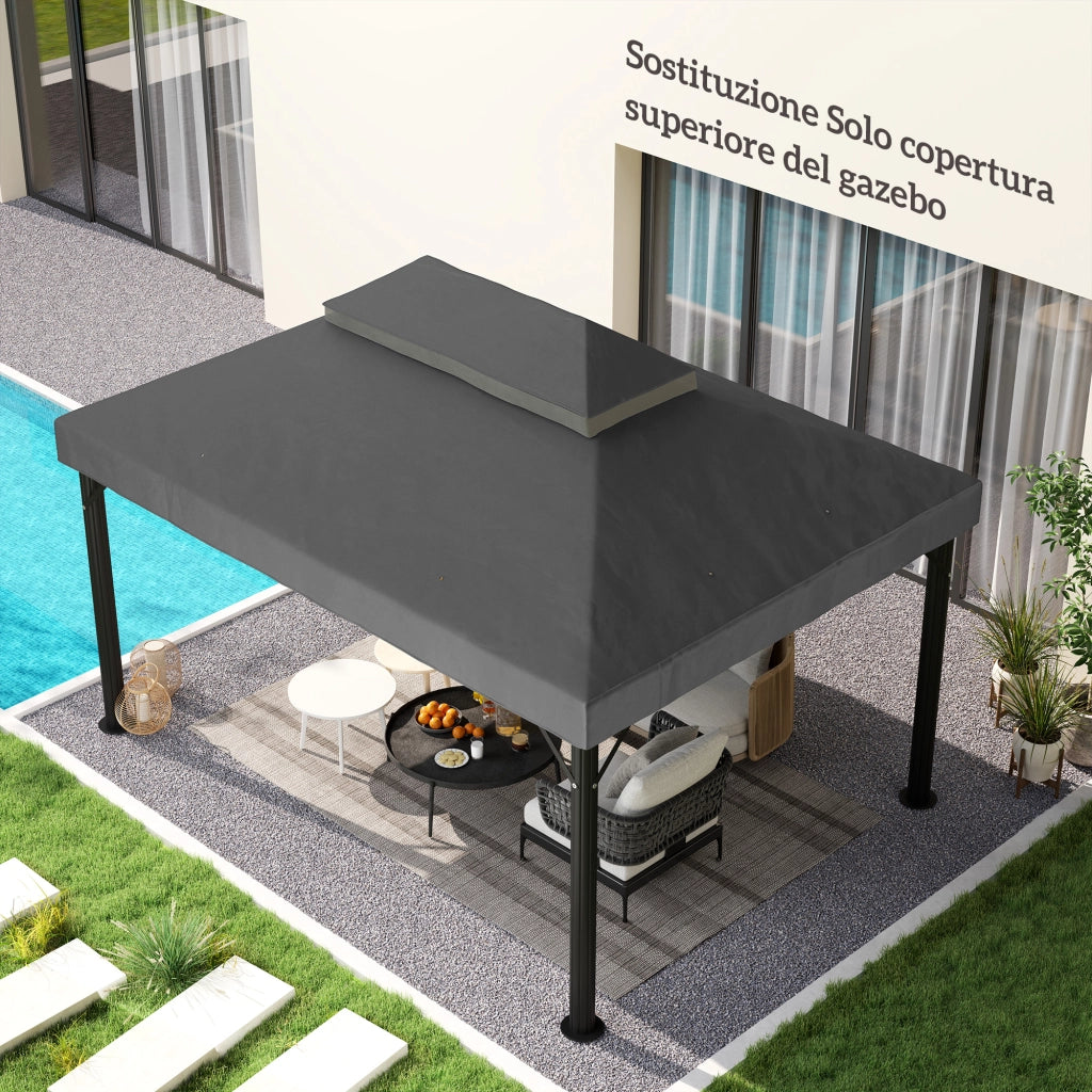Copertura per Gazebo da Giardino 3x4 m ¨C zephmum ¨C Grigio Scuro, Tessuto Oxford 600D