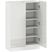 Scarpiera con 2 ante e 5 livelli; ripiani regolabili e chiusura ammortizzata per ingresso; in legno bianco 72×34.5×103 cm