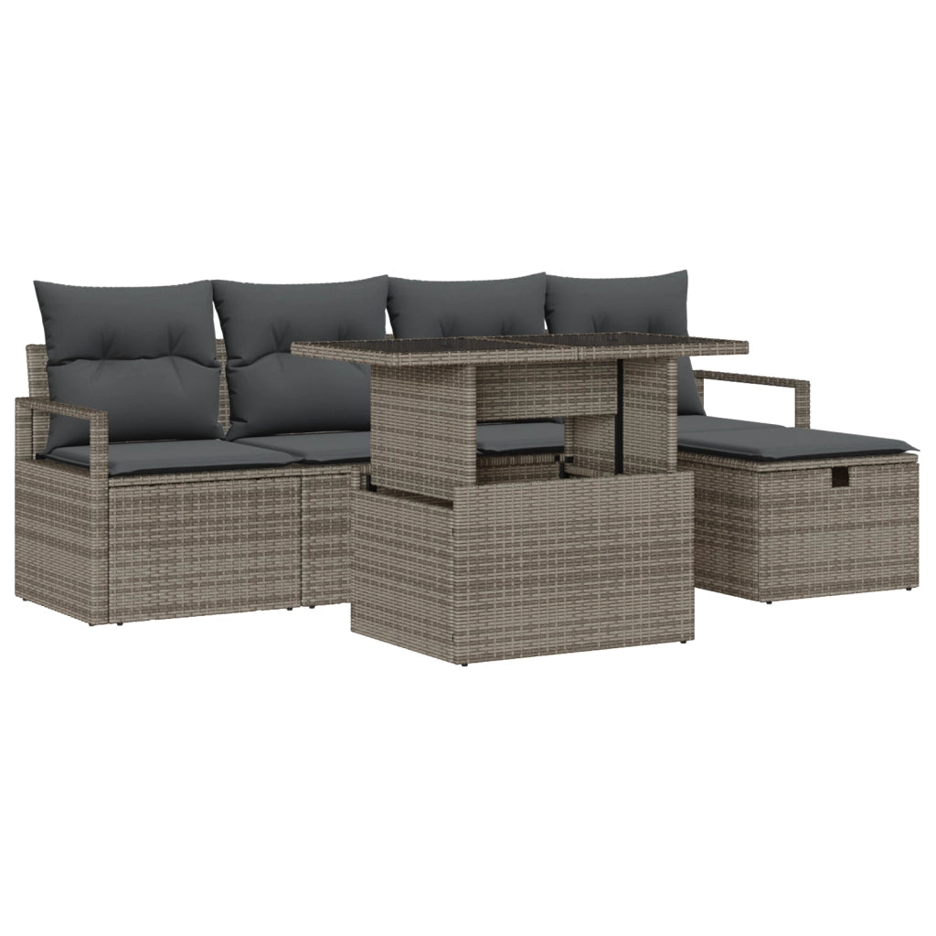 Set di Divani da Giardino a 6 Pezzi con Cuscini Rattan Polietilene Grigio