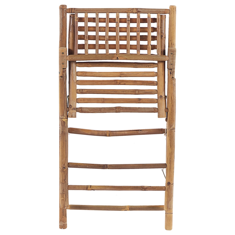 Set da giardino tavolino pieghevole e 2 sedie in bambù naturale e cuscini di colore bianco esterno