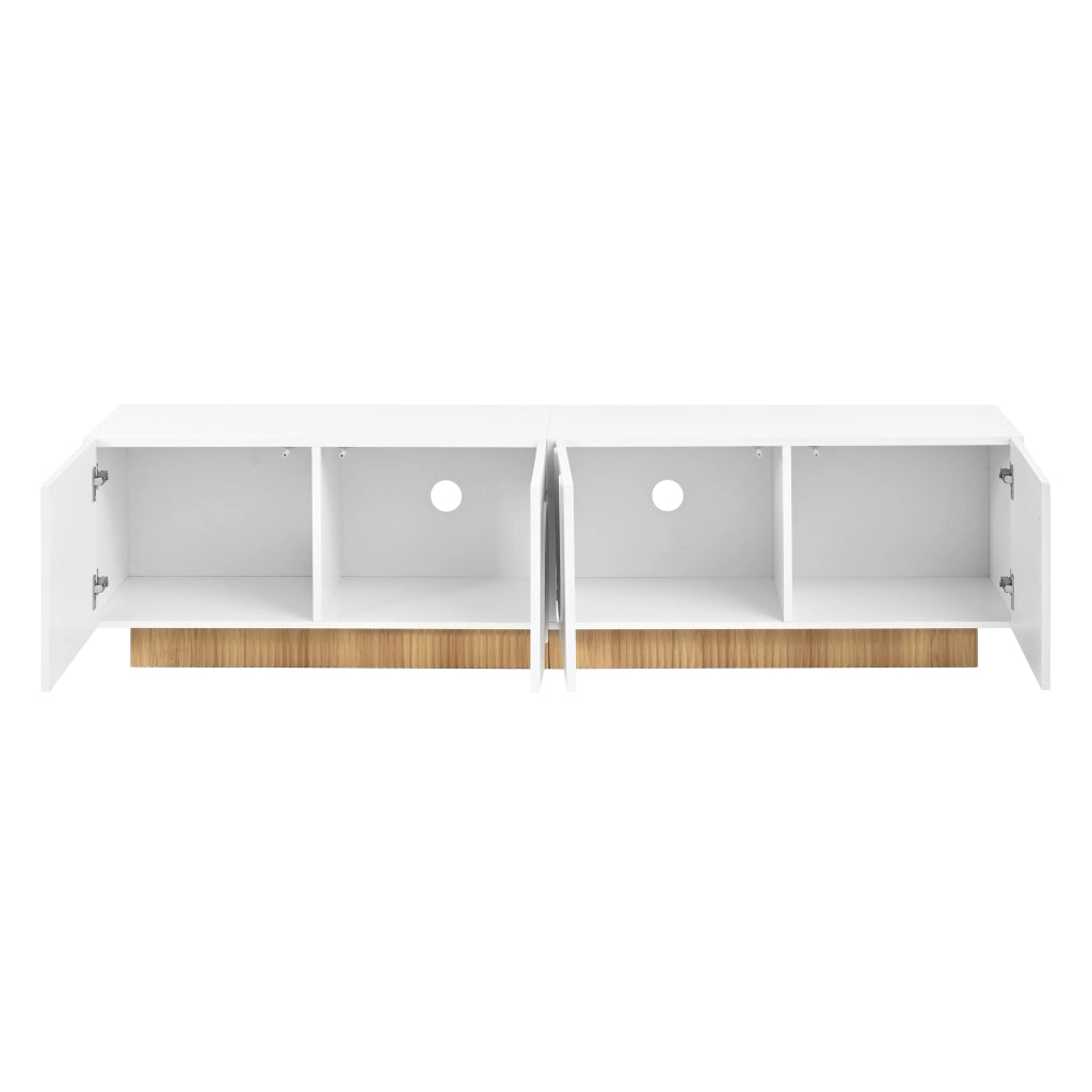 Mobile Porta TV Bianco 170 cm in MDF con 4 Ante ad Arco e Zoccolo a Doghe