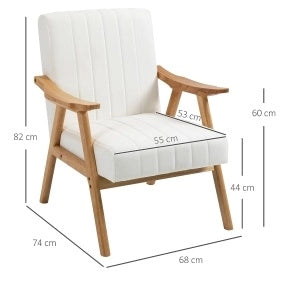 Poltrona lounge in velluto crema con braccioli, design scandinavo, 68x74x82 cm
