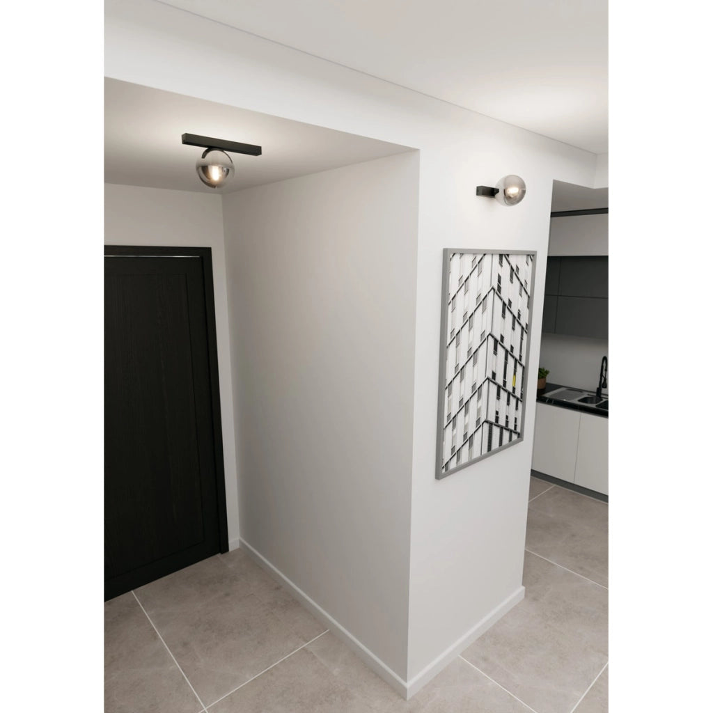 Lampada da soffitto Fit in acciaio nero opaco e vetro grafite